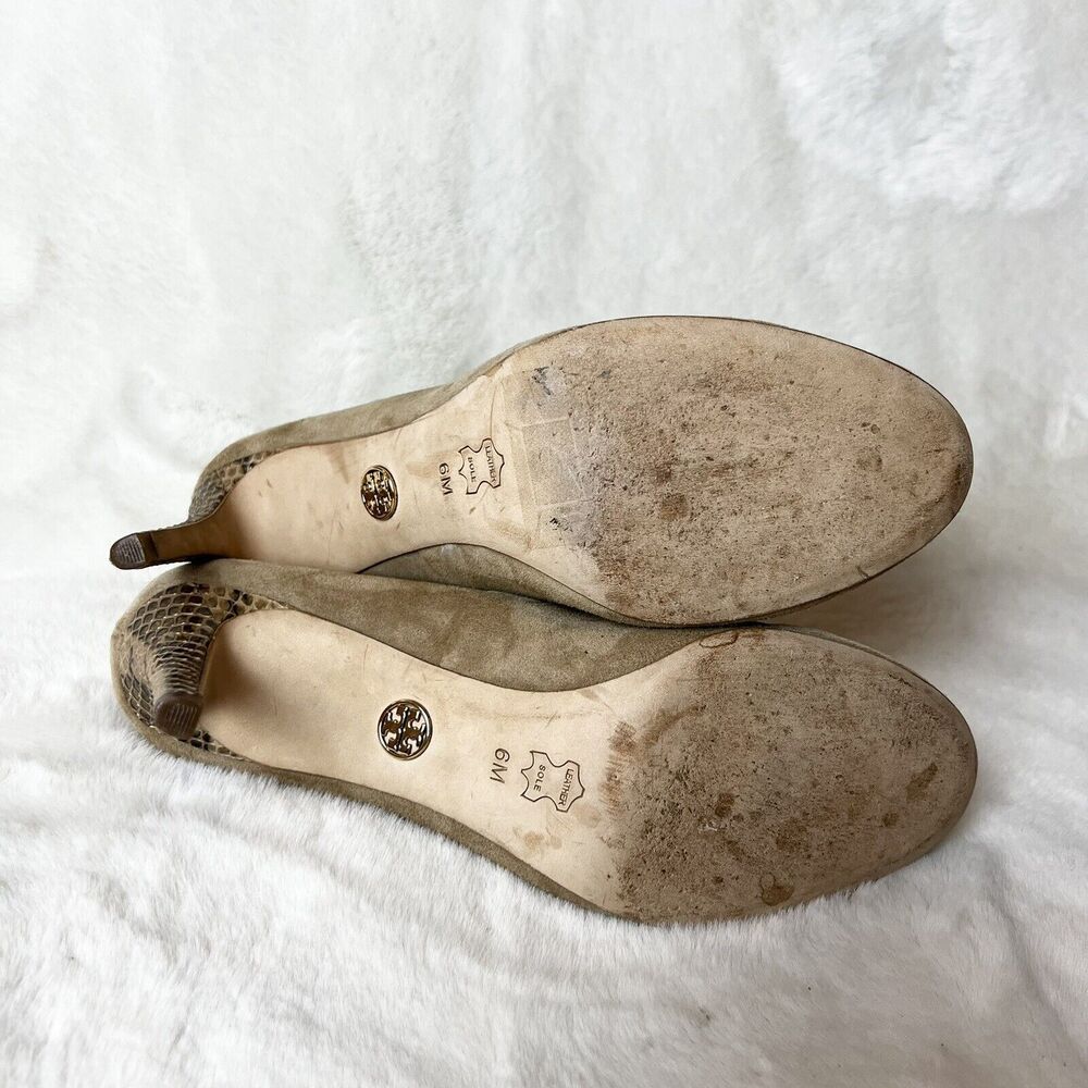 Tory Burch Tan Suede Pumps Snakeskin Stiletto Heels Women’s Sz 6M - Picture 7 of 9